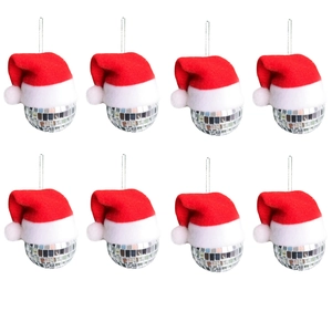 Christmas Hat Mirror Disco Ball Pendant Reflective Glass Ball Hanging Ornament For Christmas Tree Party Home Festival Decor