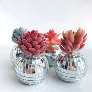 Artificial Succulent Disco Ball Planter Retro Mirror Mosaic Potted Plant For Home Office Bar Table Decoration Desktop Ornament