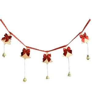 Décoration de Noël Suspendue en Buis Forme Sapin Cloche Avec Ruban en Tissu Floqué Nœud Clochette en Fer Verre