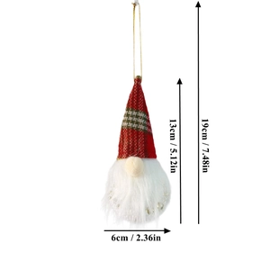 Detailed dimensions of a Christmas gnome ornament with red plaid hat and white beard