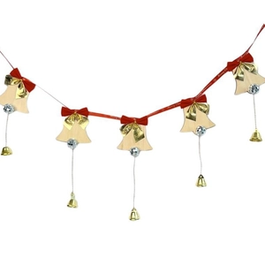 Décoration de Noël à suspendre avec cloches en bois, ruban rouge et nœuds pour la porte