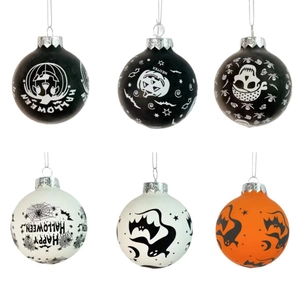 Halloween Decoration Ball Plastic Hanging Ornament Pumpkin Skull Bat Spider Print Festive Party Home Decor Ball Pendent