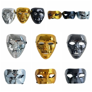 Disco Ball Mirror Mask Halloween Party Glitter Glass Mosaic Face Mask For Men Women Masquerade Cosplay Costume Party Prop