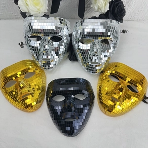 Sparkly mirror disco ball face masks in gold and silver for Halloween party costume