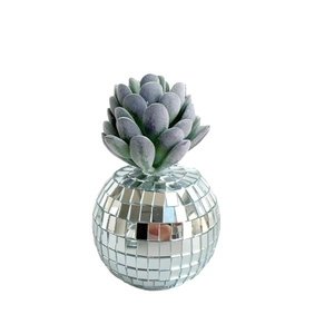 Creative mirror disco ball flower pot with faux succulent plant for home table decor