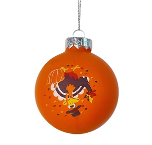 Detail of harvest festival hanging ball with turkey pumpkin and maple leaf patterns