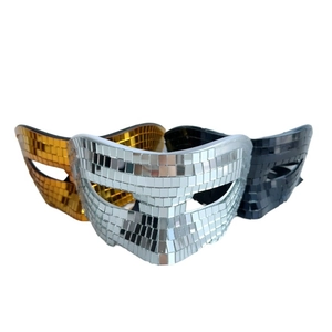 Disco ball half face masks with silver gold and black reflective mirror tiles
