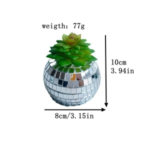 Detailed size and weight specs for disco ball mirror planter with artificial succulent