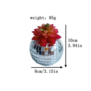 Detailed view of artificial succulent in disco mirror ball pot with dimensions 10x8cm