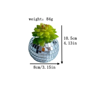 Detailed measurements of artificial succulent in a disco ball mirror plant pot