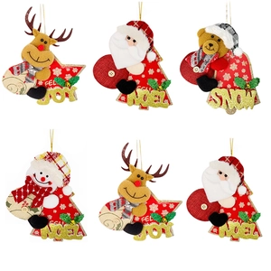 Christmas Tree Hanging Ornaments Fabric Santa Snowman Reindeer Bear Doll With Glitter Noel Joy Snow Xmas Party Decor