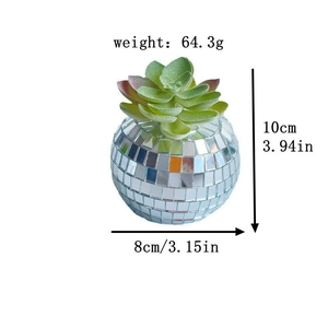 Detailed size view of disco mirror ball artificial succulent pot, 3.94in high