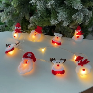 LED Christmas light string with Santa Claus, snowman and reindeer figures on tree