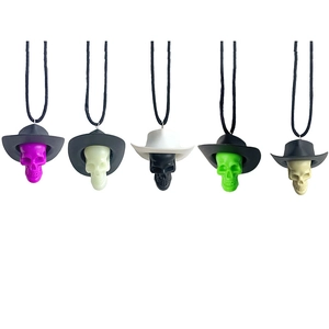Halloween Party Decoration Skull Cowboy Hat Pendant Necklace Horror Gothic Hanging Ornament For Car Backpack Accessory