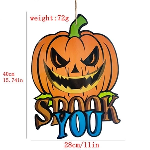 Halloween pumpkin door hanger with Spook You text, 40cm height and 72g weight details