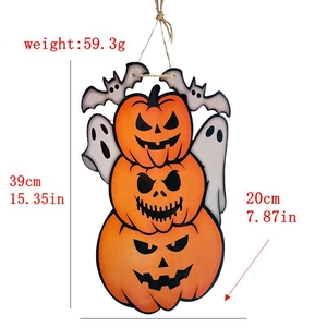 Three-tier stackable pumpkin door sign with bats and ghosts for Halloween decoration