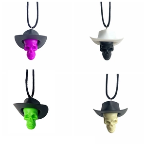 Skull cowboy hat car pendants in four colors with black hanging ropes for Halloween decor
