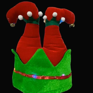 Cappello da elfo di Natale con luci LED e campanelli per decorazioni per feste