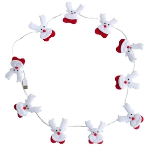 Detail of Santa Claus and Reindeer plush string lights with safe USB power connection