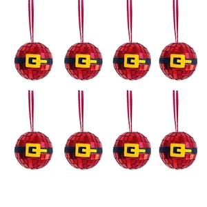 Festive Christmas Santa Belt Red Mirror Disco Ball Ornaments Glass Hanging Decorations For Christmas Tree Party Home Decor