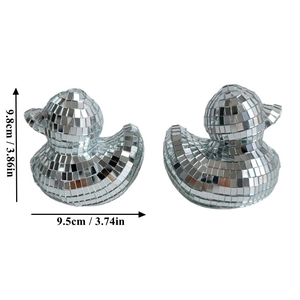 Set of two silver disco ball mirror ducks creative home decor ornaments 9.8cm height