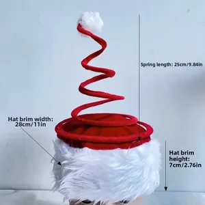 Detail view of red spring Christmas hat showing 28cm width and 25cm spiral height