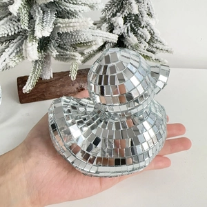 Handheld disco ball mirror duck ornament with glass mosaic tiles for festive decor