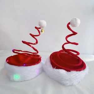Christmas spiral spring hat with colorful LED lights and gold bell details