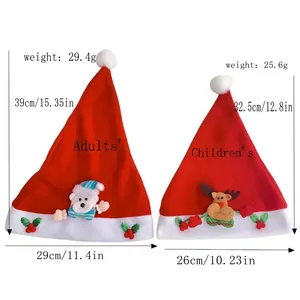 Christmas hats for adults and kids featuring cartoon reindeer and polar bear ornaments