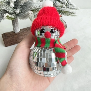 Christmas Snowman Candy Cane Disco Ball Ornaments Glass Mirror Reflective Snowman Figurine For Xmas Party Home Decor