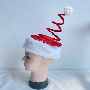Macro shot of the spiral spring structure and soft plush white trim on Christmas hat