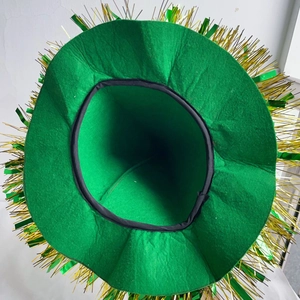 Top view of Green St. Patrick's Day hat featuring gold and green plastic tinsel fringe