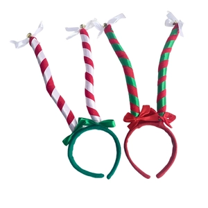 Christmas Striped Horns Headband Festive Party Hairband With Bell Bow Decoration Red Green Holiday Hair Accessories For Women Kids