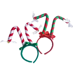 Christmas candy cane headband set with red and green stripes, bows and bells