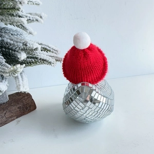 Disco mirror bird figurine with red knitted Santa hat for Christmas home decoration