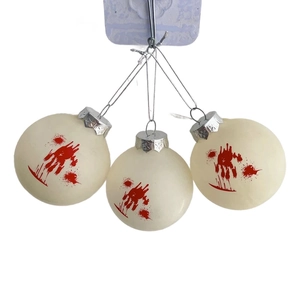 Halloween bloody handprint ornaments set of 3 white decorative balls for spooky party decor