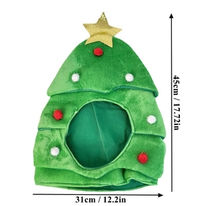Detailed size chart for the green plush Christmas tree hat with festive star and poms