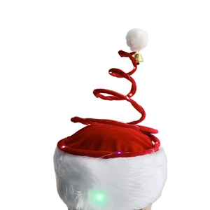 Funny spiral spring Christmas hat with colorful LED lights and white plush trim