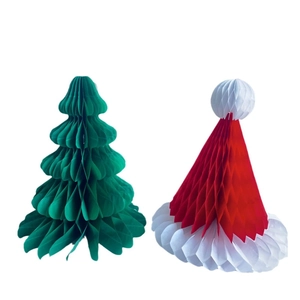 Honeycomb Paper Christmas Tree And Santa Hat Folding Pendant Ornament For Holiday Party Home Decoration Eco-Friendly