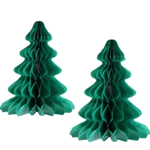 Set of two green honeycomb paper Christmas tree decorations for festive holiday party decor