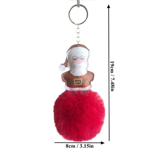 Detailed dimensions of Santa Claus faux fur keychain showing 19cm height and 8cm width