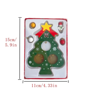 Detailed view of DIY wooden Christmas tree set in a red gift box with size dimensions