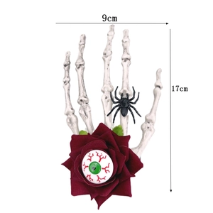 Pince main de squelette d'Halloween avec rose rouge et œil effrayant, hauteur 17cm