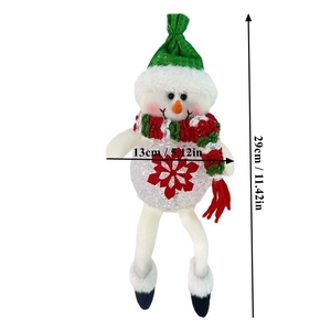 Plush Christmas snowman doll in red and green scarf with dimensions 29cm by 13cm