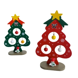 DIY wooden mini Christmas tree table ornaments with star topper and snowman decor