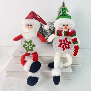 LED Christmas Santa Claus Snowman Plush Doll Hanging Ornament With Long Legs Light Up Home Party Decor Desktop Figurine