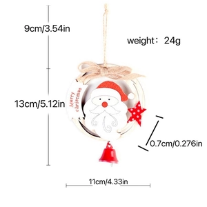Hollow wooden Christmas ornament with Santa Claus and red bell for tree decoration