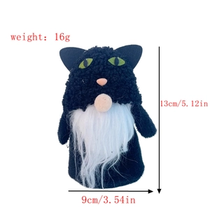 Statuetta gnomo gatto nero di Halloween con barba bianca altezza 13cm misure