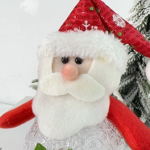 Close-up of Santa Claus LED ornament with red sequins and fluffy white plush details