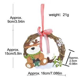 Christmas reindeer rattan wreath decoration with snow ornaments for holiday wall hanging
